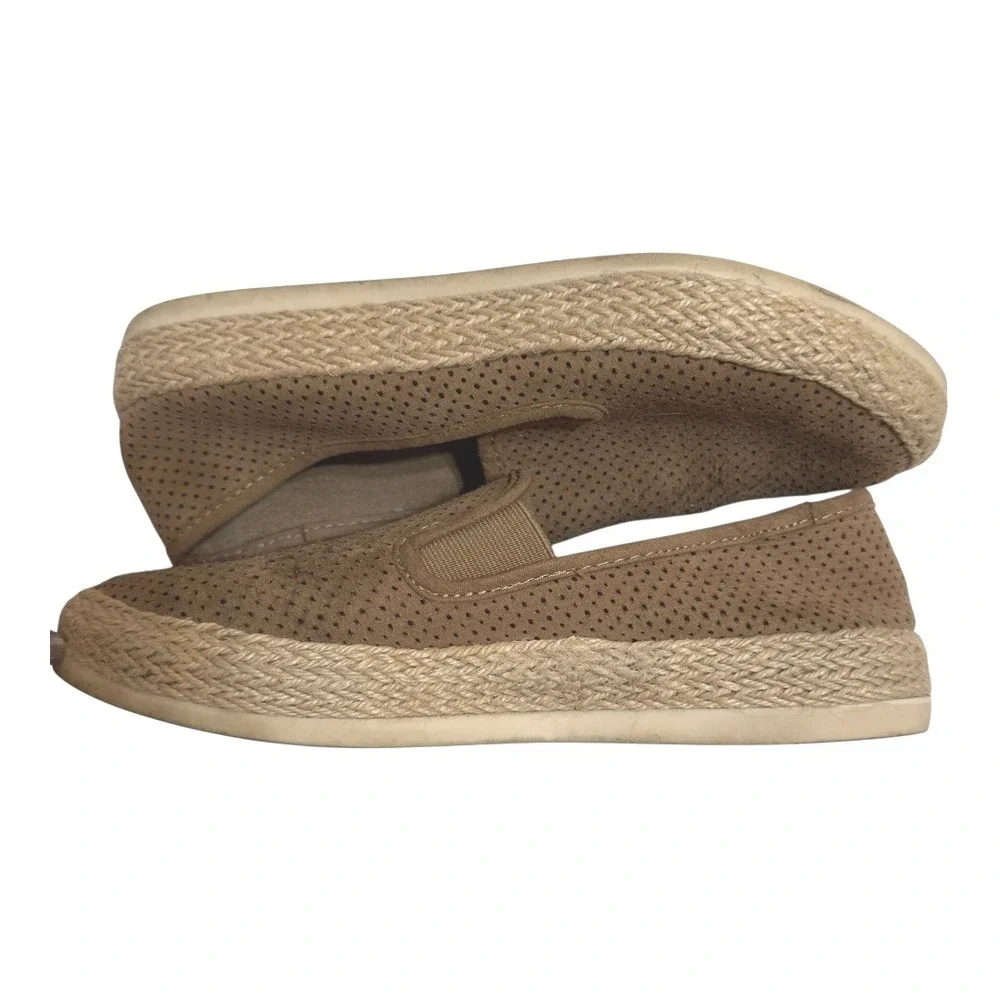 Esprit Espadrille Shoes Faux Suede Perforated Slip On Platform‎ Brown Casual 8.5